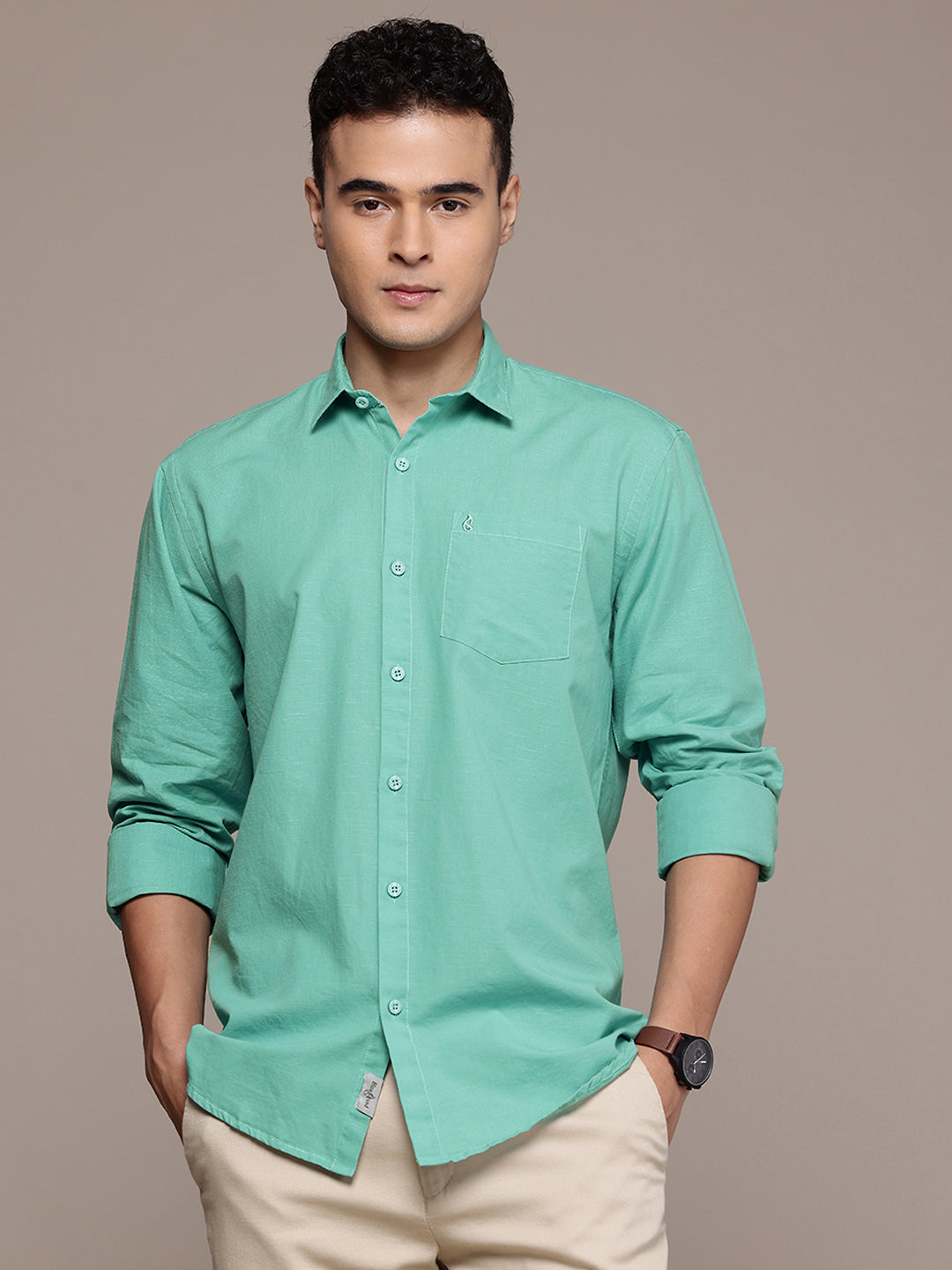 Men’s Sea Foam Blue Linen Full Sleeves Casual Shirt