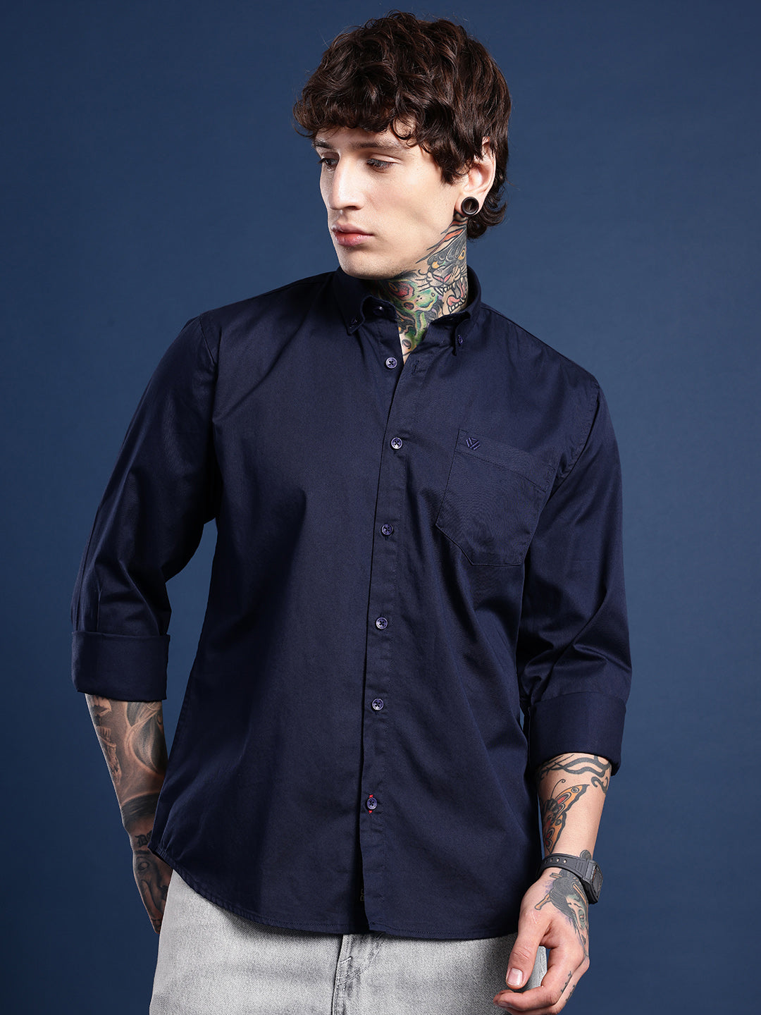 Indigo Navy Oxford Cotton Shirt – Button-Down Collar & Chest Pocket