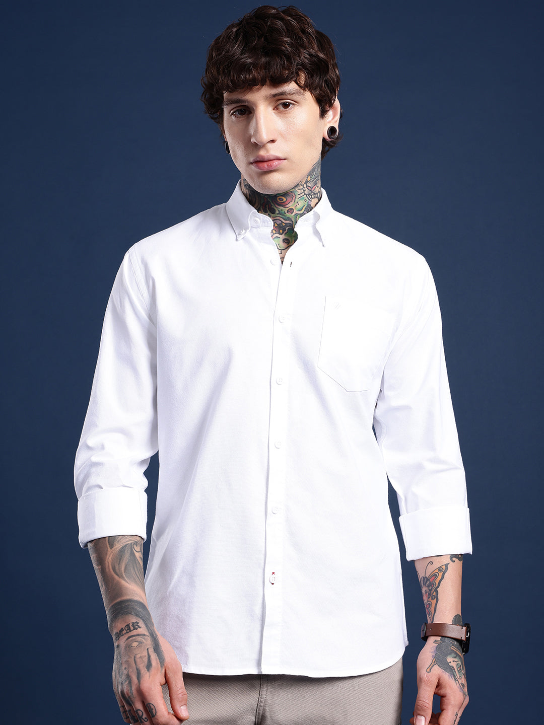 Classic White Oxford Cotton Shirt – Button-Down Collar & Chest Pocket