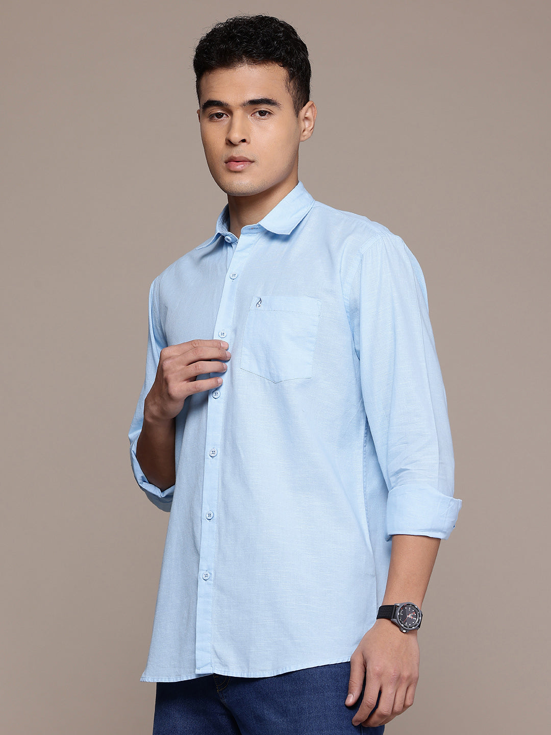 Men’s Light Blue Linen Full Sleeves Casual Shirt
