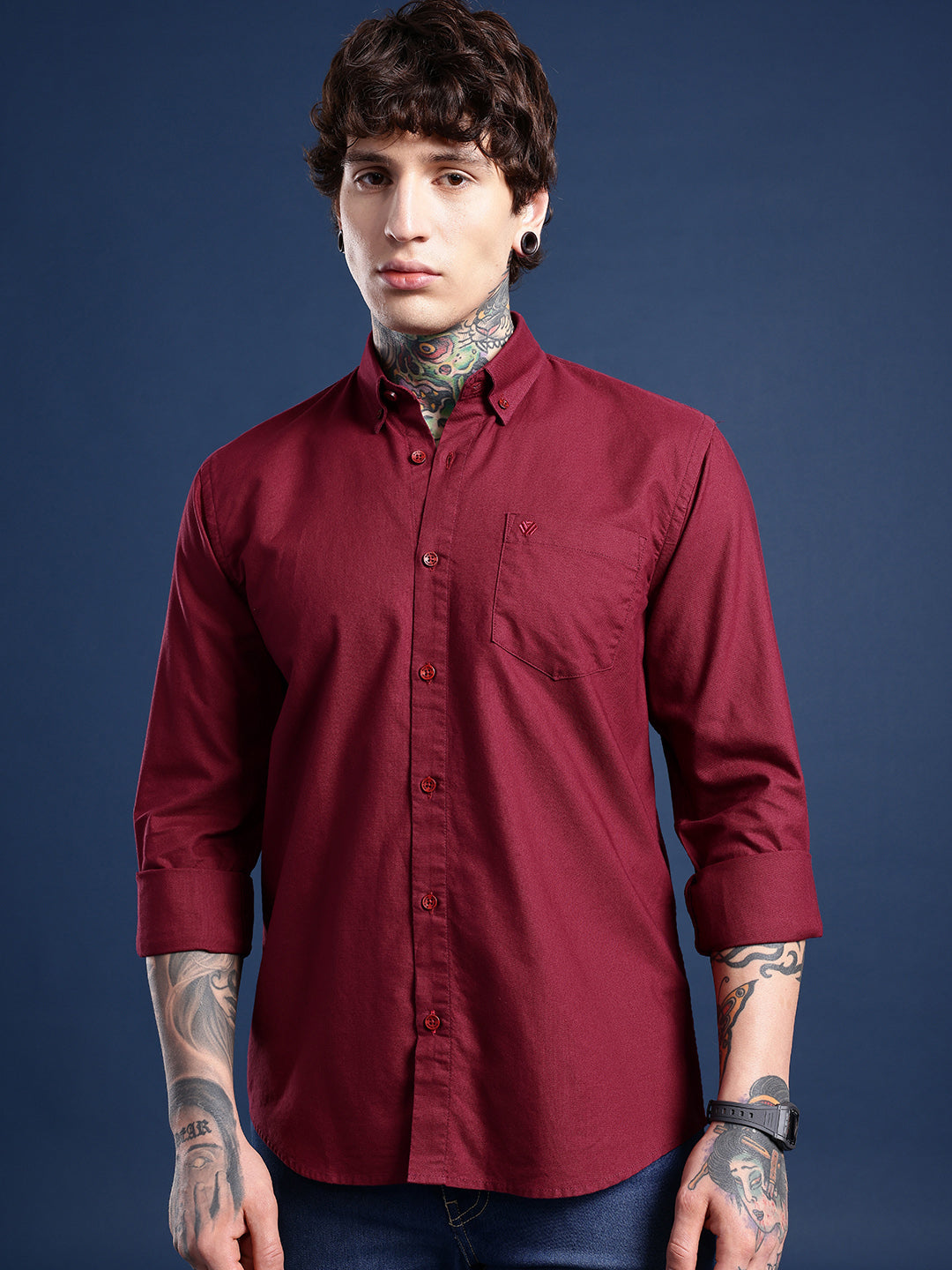 Burgundy Oxford Cotton Shirt – Button-Down Collar & Chest Pocket