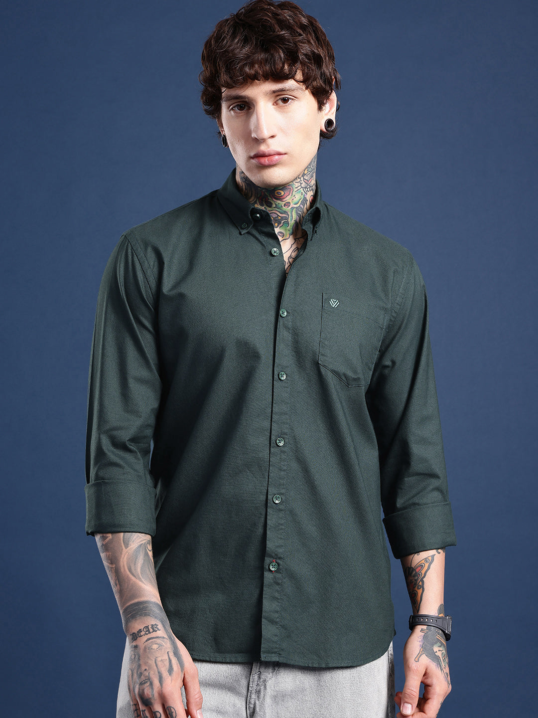Emerald Green Oxford Cotton Shirt – Button-Down Collar & Chest Pocket