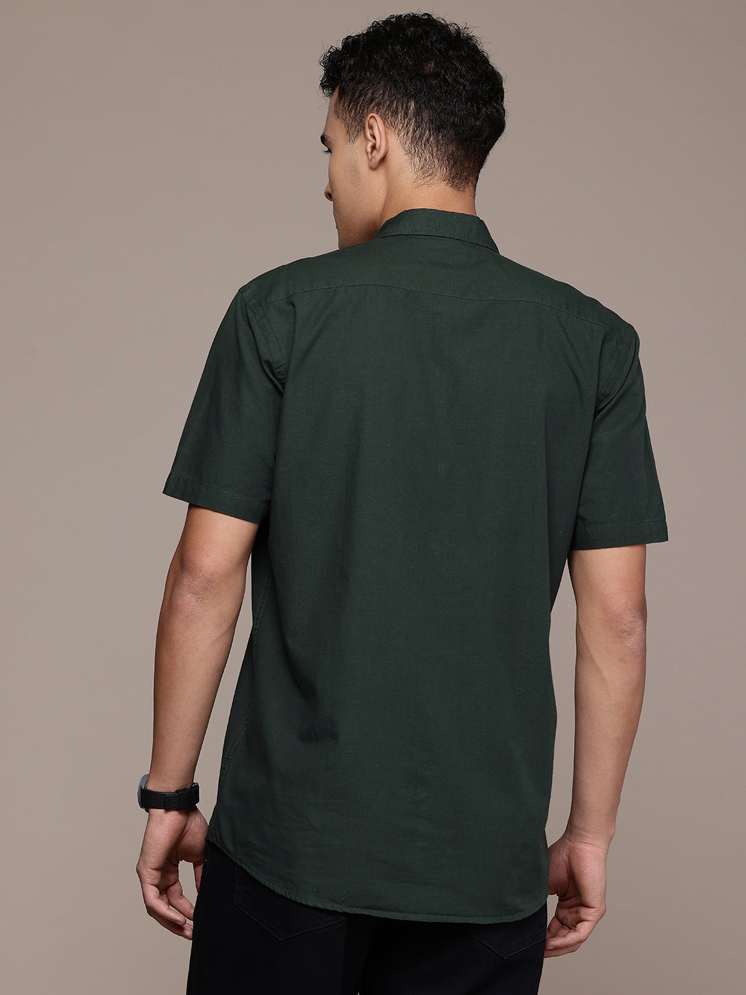 Men’s Dark Green Linen Half Sleeves Casual Shirt