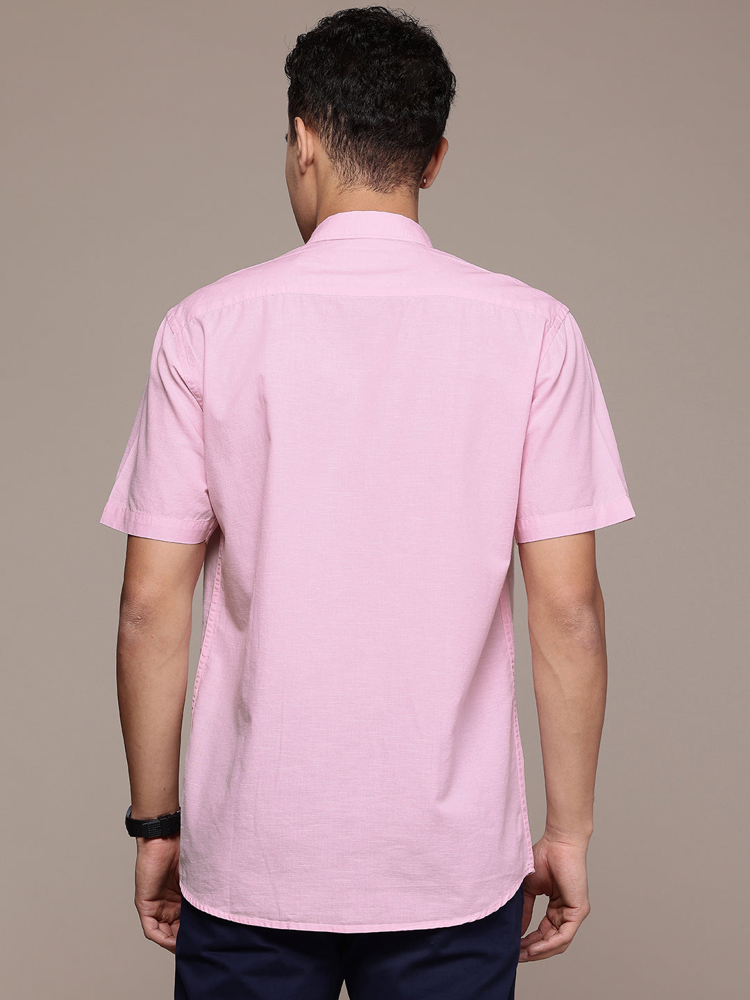 Men’s Light Pink Linen Half Sleeves Casual Shirt