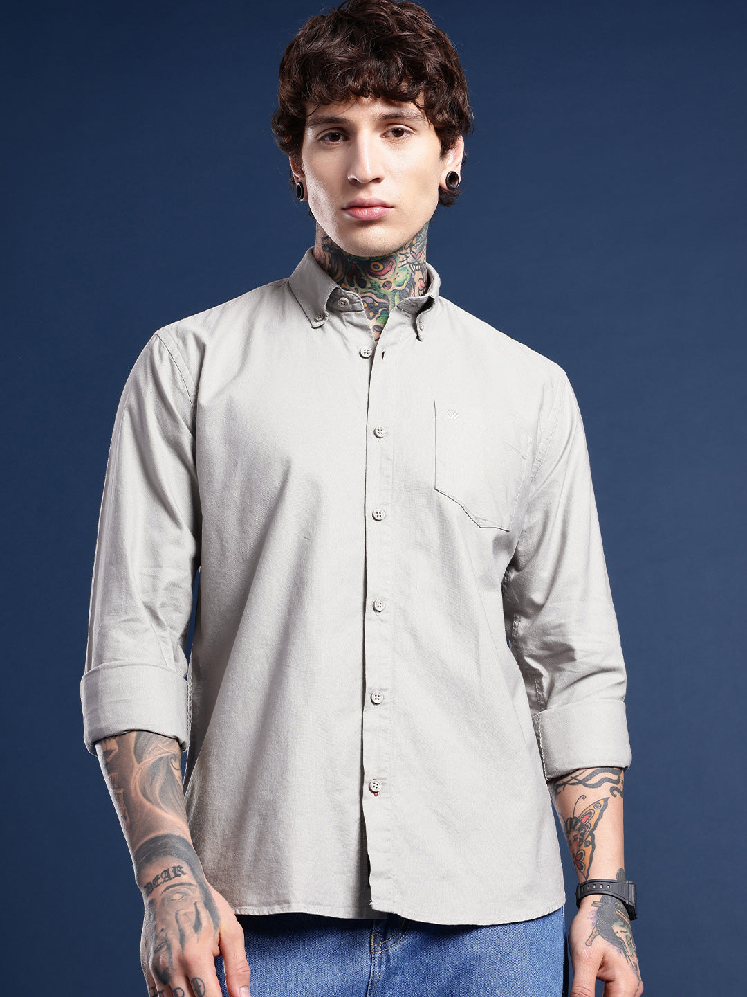 Stone Khaki Oxford Cotton Shirt – Button-Down Collar & Chest Pocket