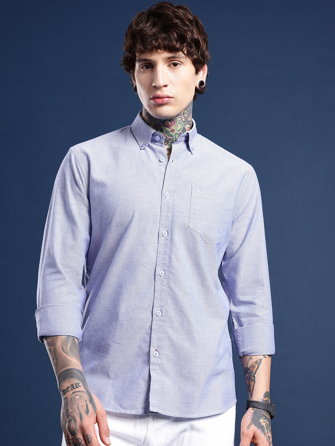 Lilac Micro-Oxford Cotton Shirt – Spread Collar & Chest Pocket