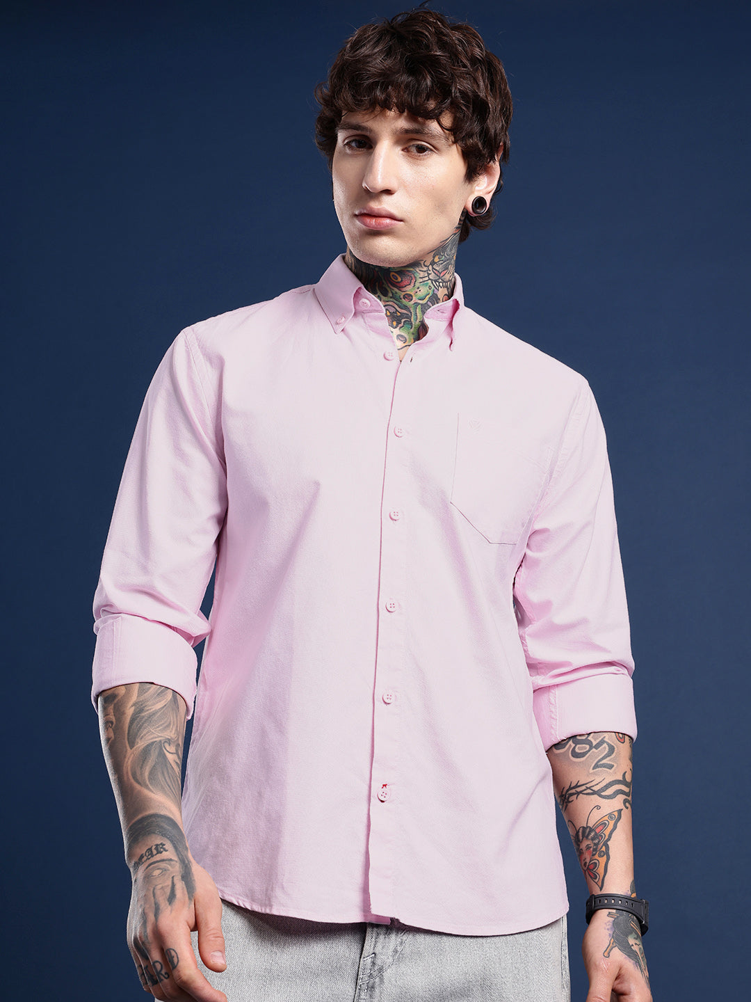 Powder Pink Oxford Cotton Shirt – Button-Down Collar & Chest Pocket