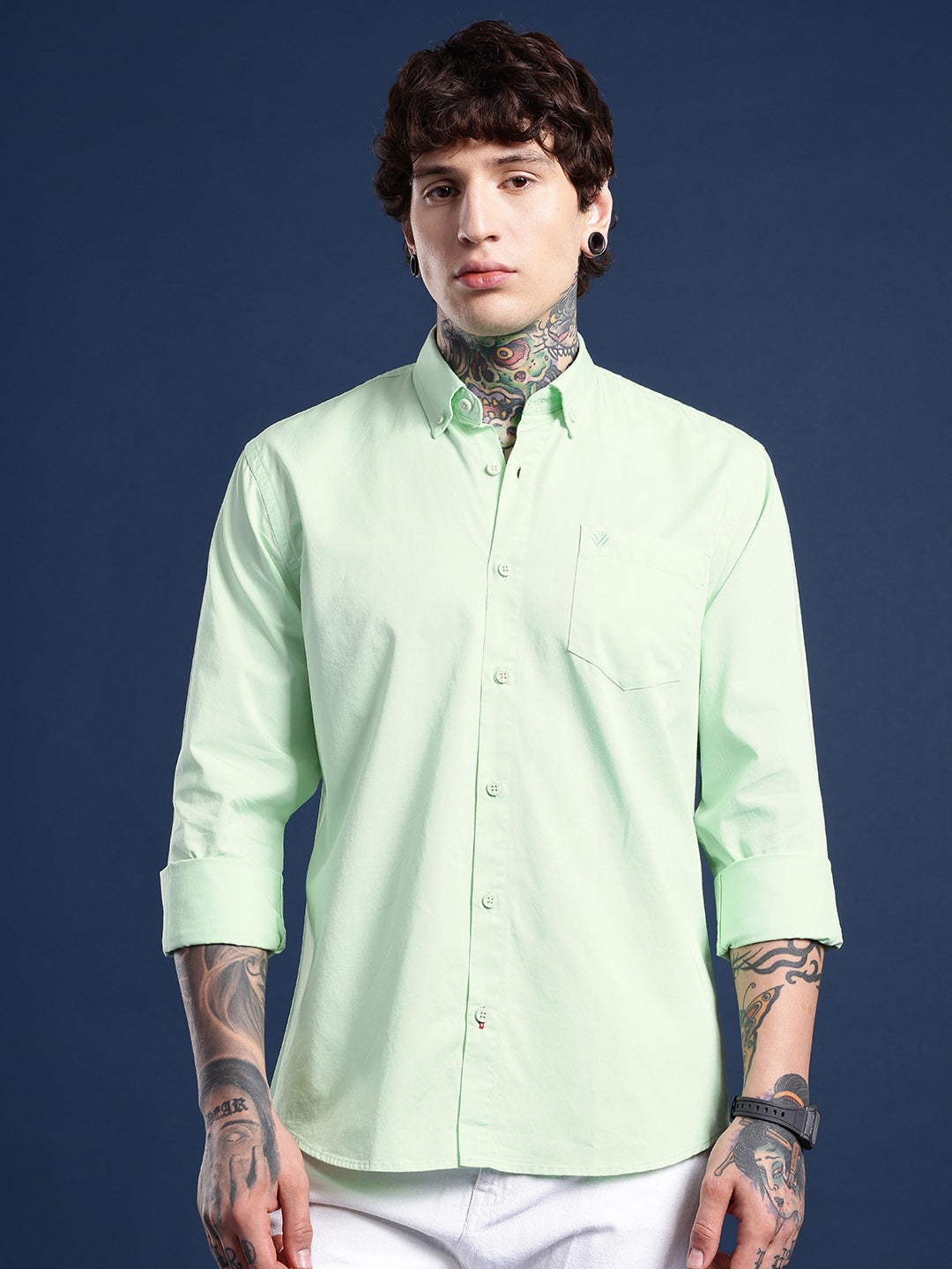 Pastel Mint Oxford Cotton Shirt – Button-Down Collar & Chest Pocket