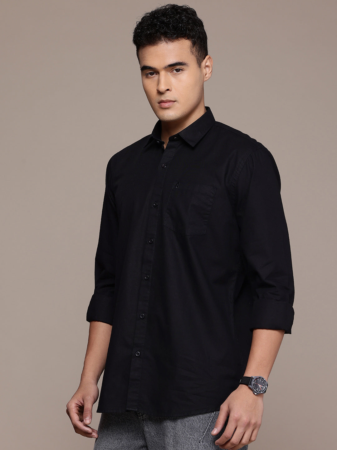 Men’s Black Linen Full Sleeves Casual Shirt