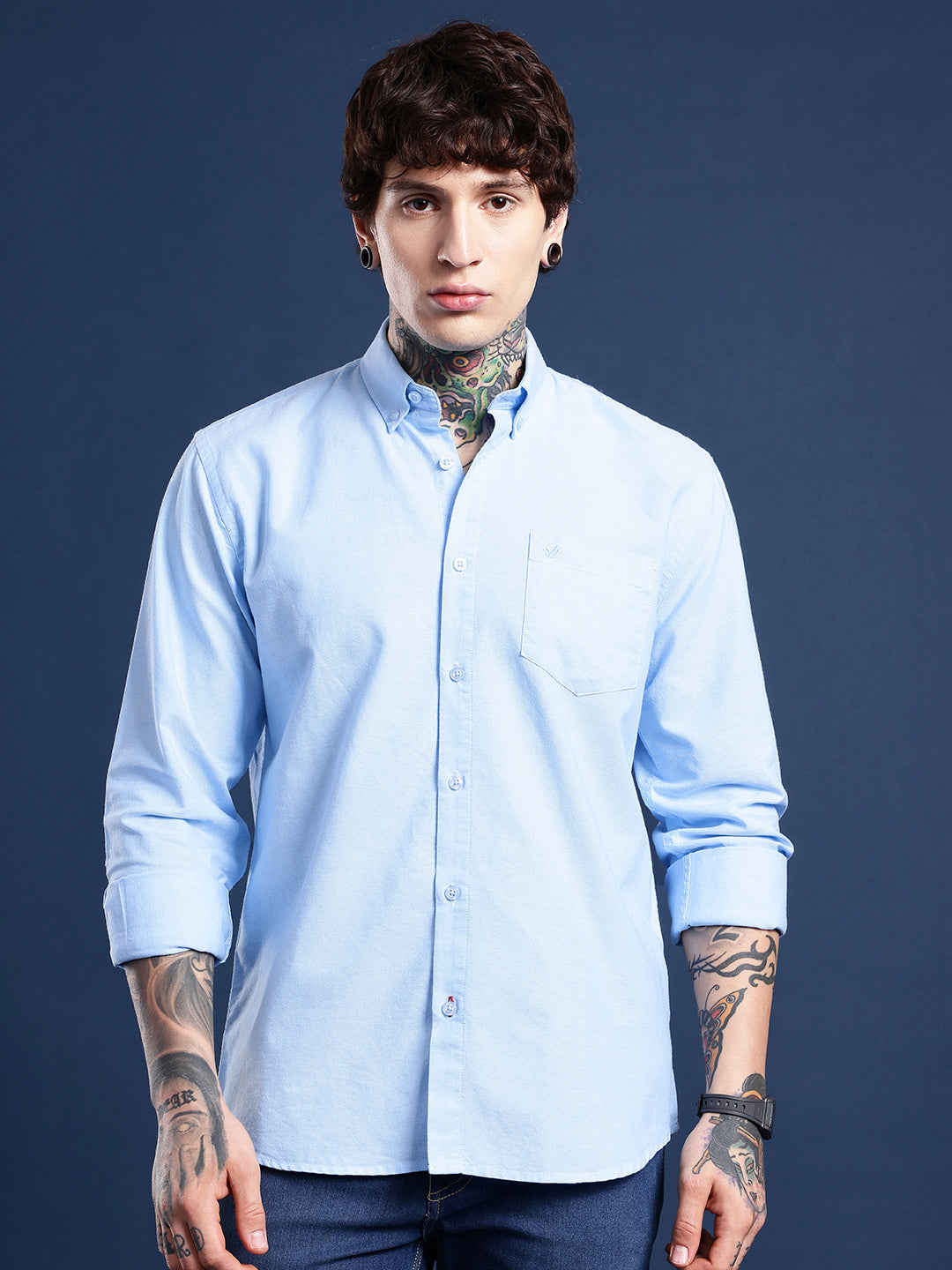 Sky Blue Oxford Cotton Shirt – Button-Down Collar & Chest Pocket