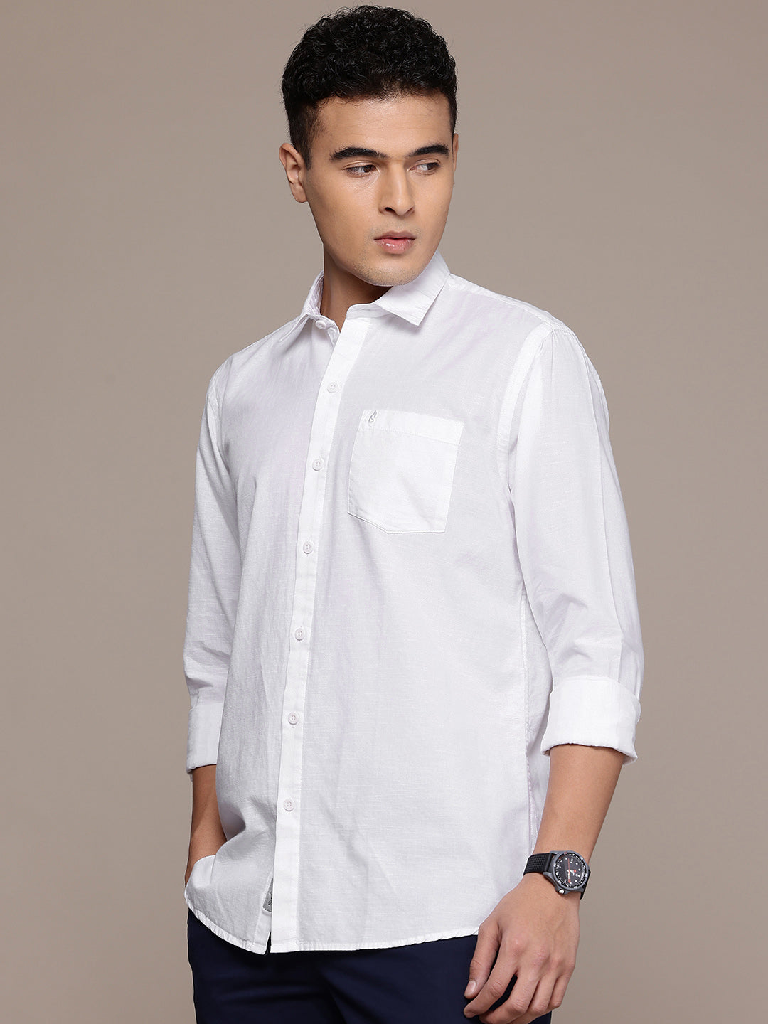 Men’s White Linen Full Sleeves Casual Shirt
