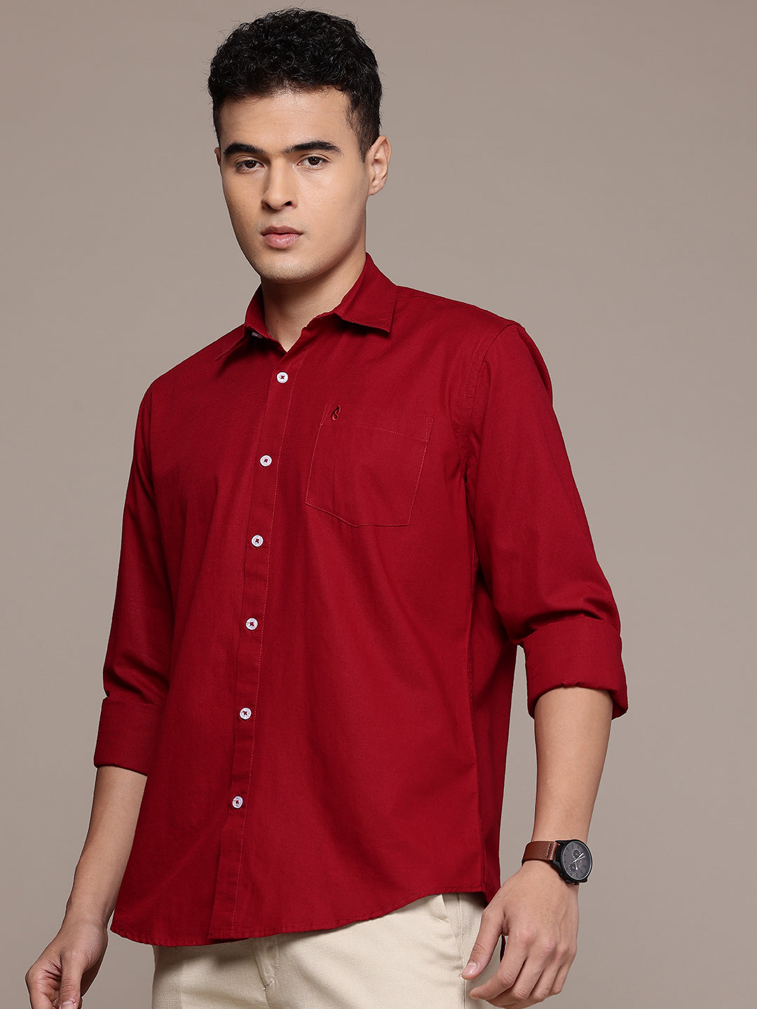 Men’s Carmine Maroon Linen Full Sleeves Casual Shirt