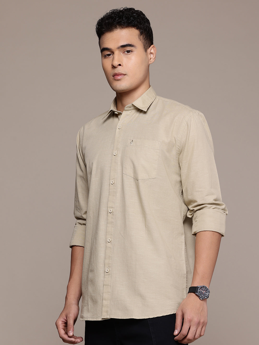Men’s Beige Linen Full Sleeves Casual Shirt