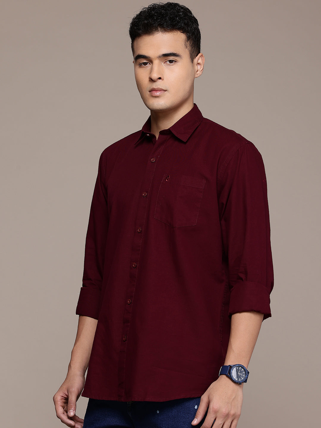 Men’s Maroon Linen Full Sleeves Casual Shirt