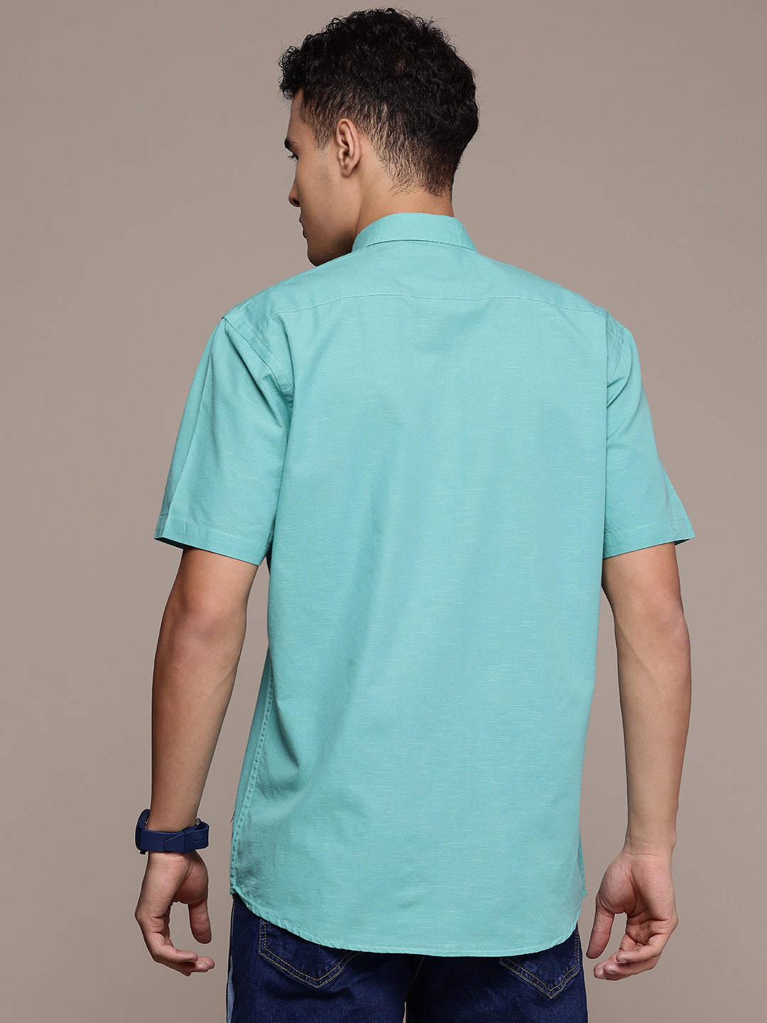 Men’s Sea Green Linen Half Sleeves Casual Shirt