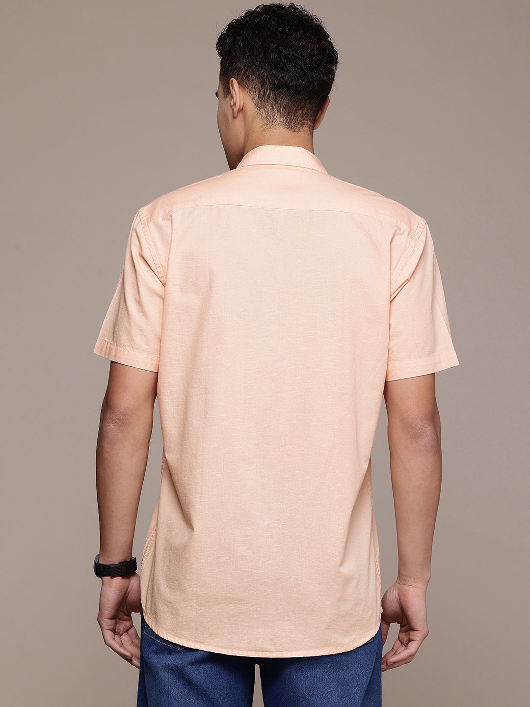 Men’s Peach Linen Half Sleeves Casual Shirt