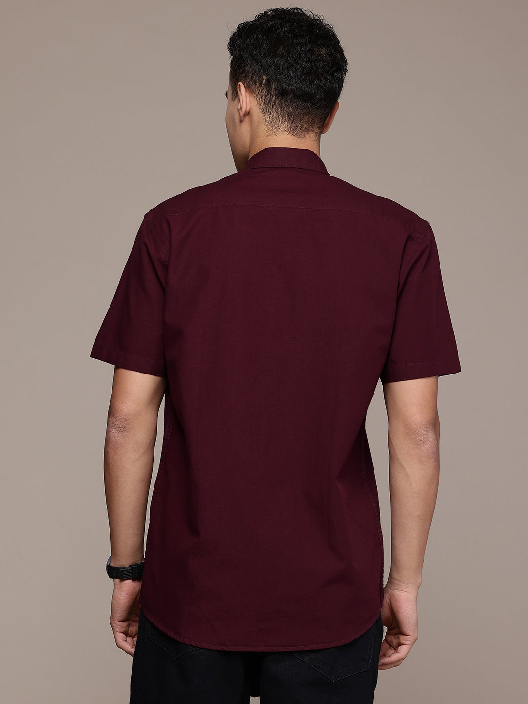 Men’s Maroon Linen Half Sleeves Casual Shirt