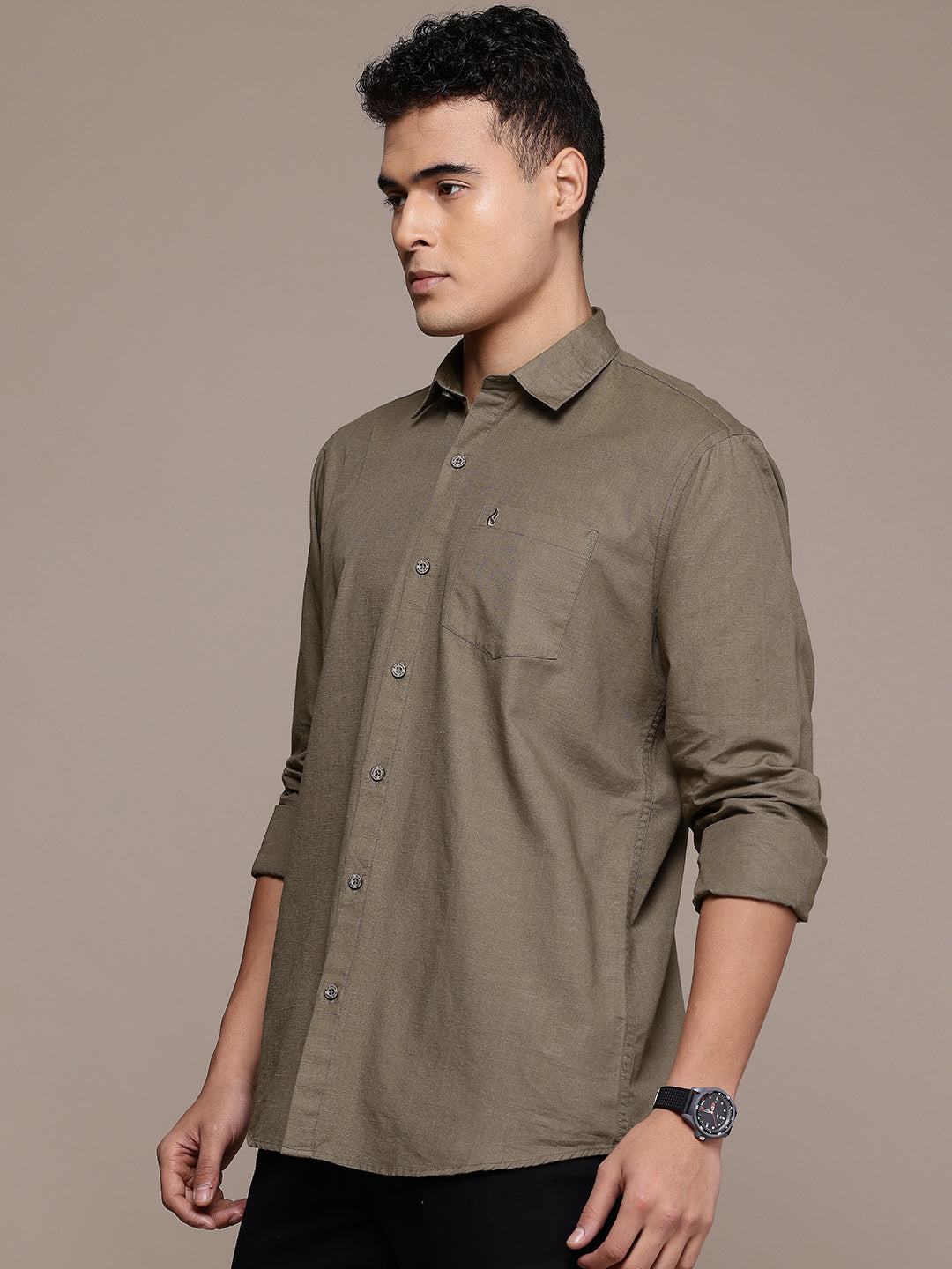 Men’s Brown Linen Full Sleeves Casual Shirt