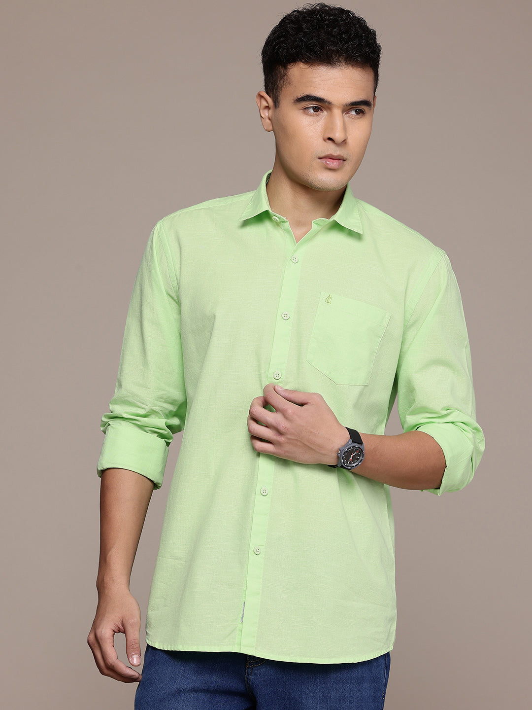 Men’s Pista Green Linen Full Sleeves Casual Shirt
