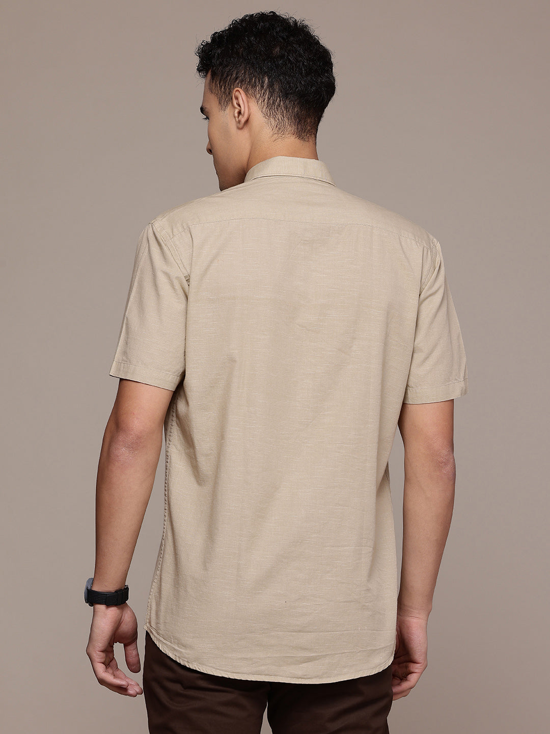 Men’s Beige Linen Half Sleeves Casual Shirt