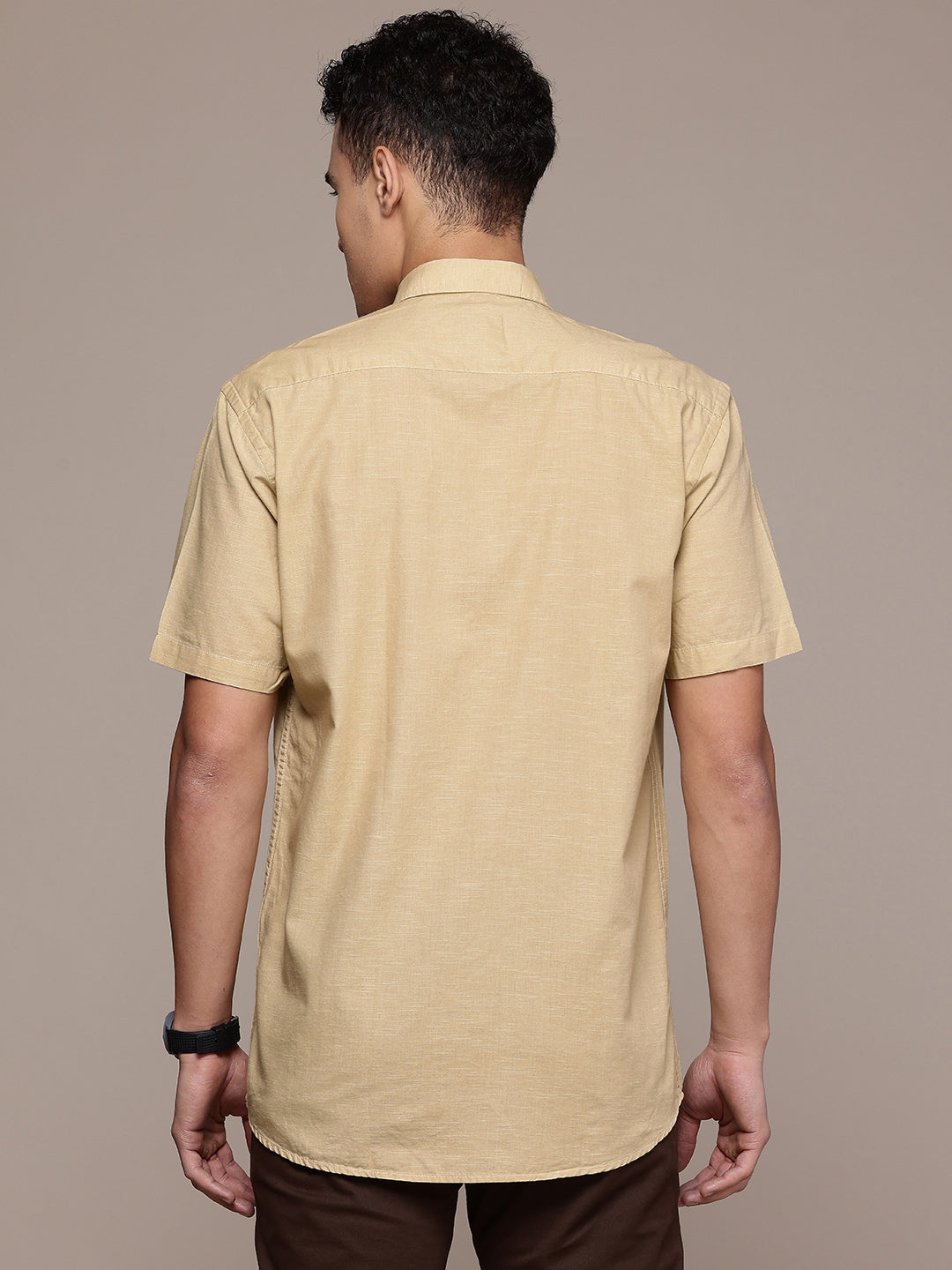 Men’s Cream Linen Half Sleeves Casual Shirt