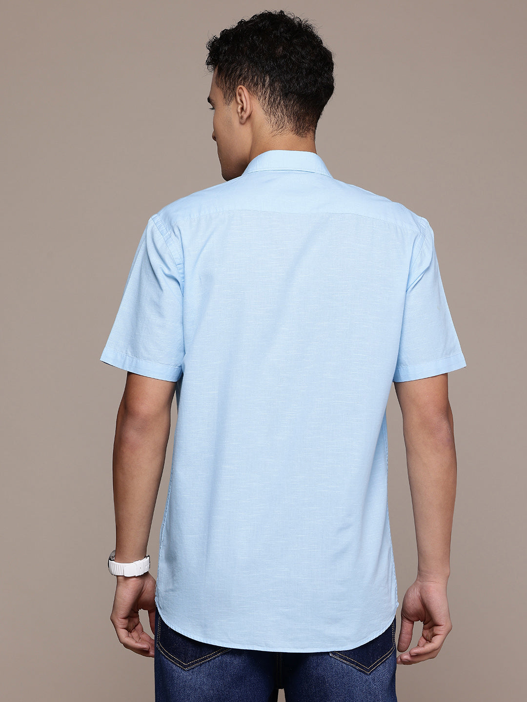 Men’s Light Blue Linen Half Sleeves Casual Shirt