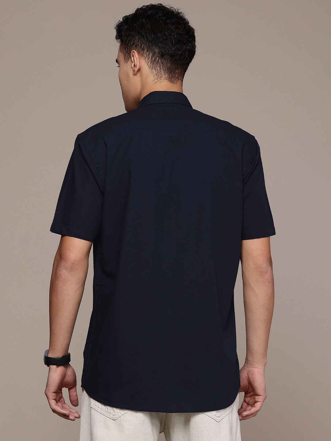 Men’s Navy Blue Linen Half Sleeves Casual Shirt