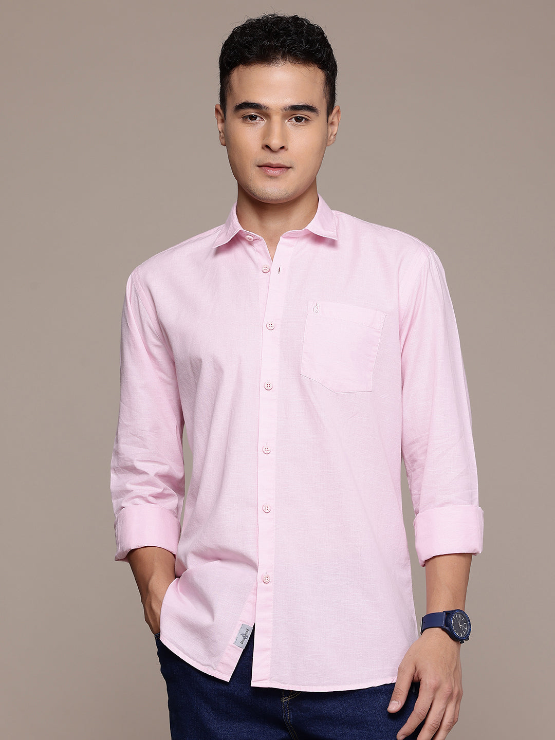 Men’s Pink Linen Full Sleeves Casual Shirt
