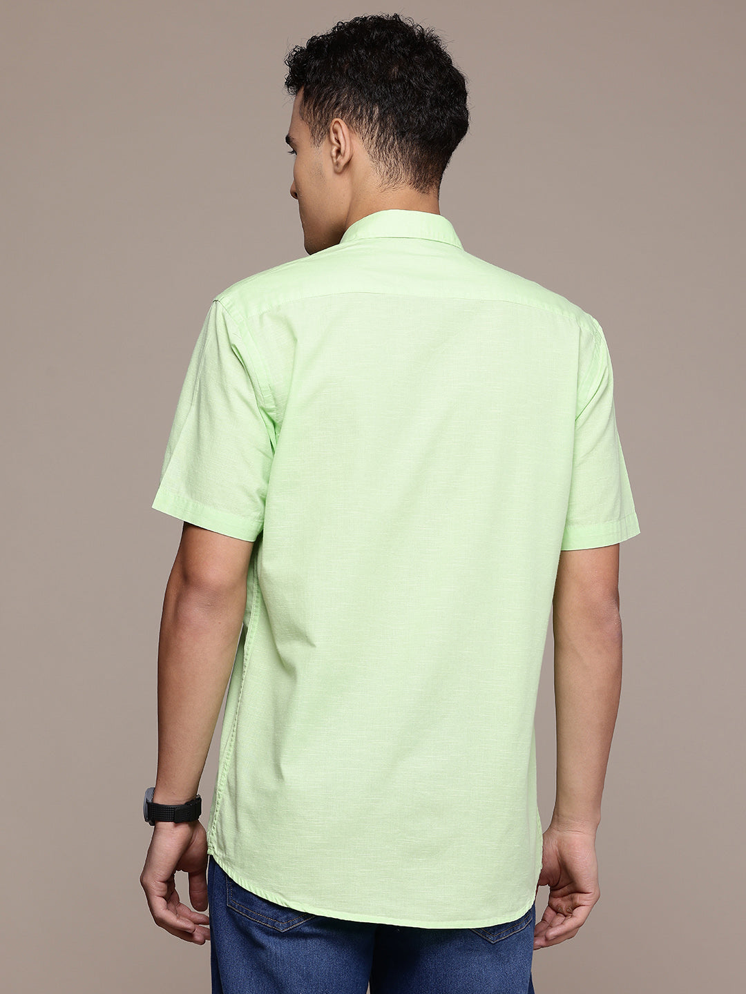 Men’s Light Green Linen Half Sleeves Casual Shirt