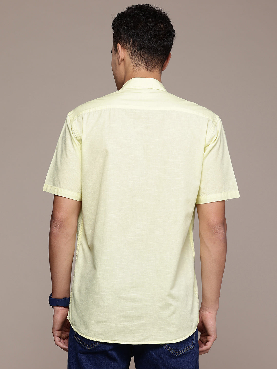 Men’s Lime Yellow Linen Half Sleeves Casual Shirt