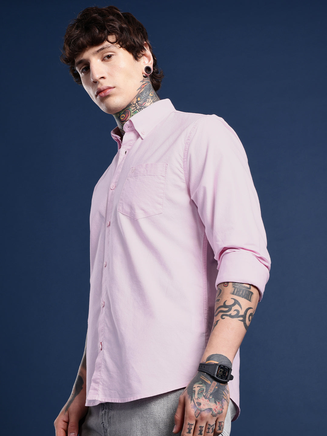 Powder Pink Oxford Cotton Shirt – Button-Down Collar & Chest Pocket