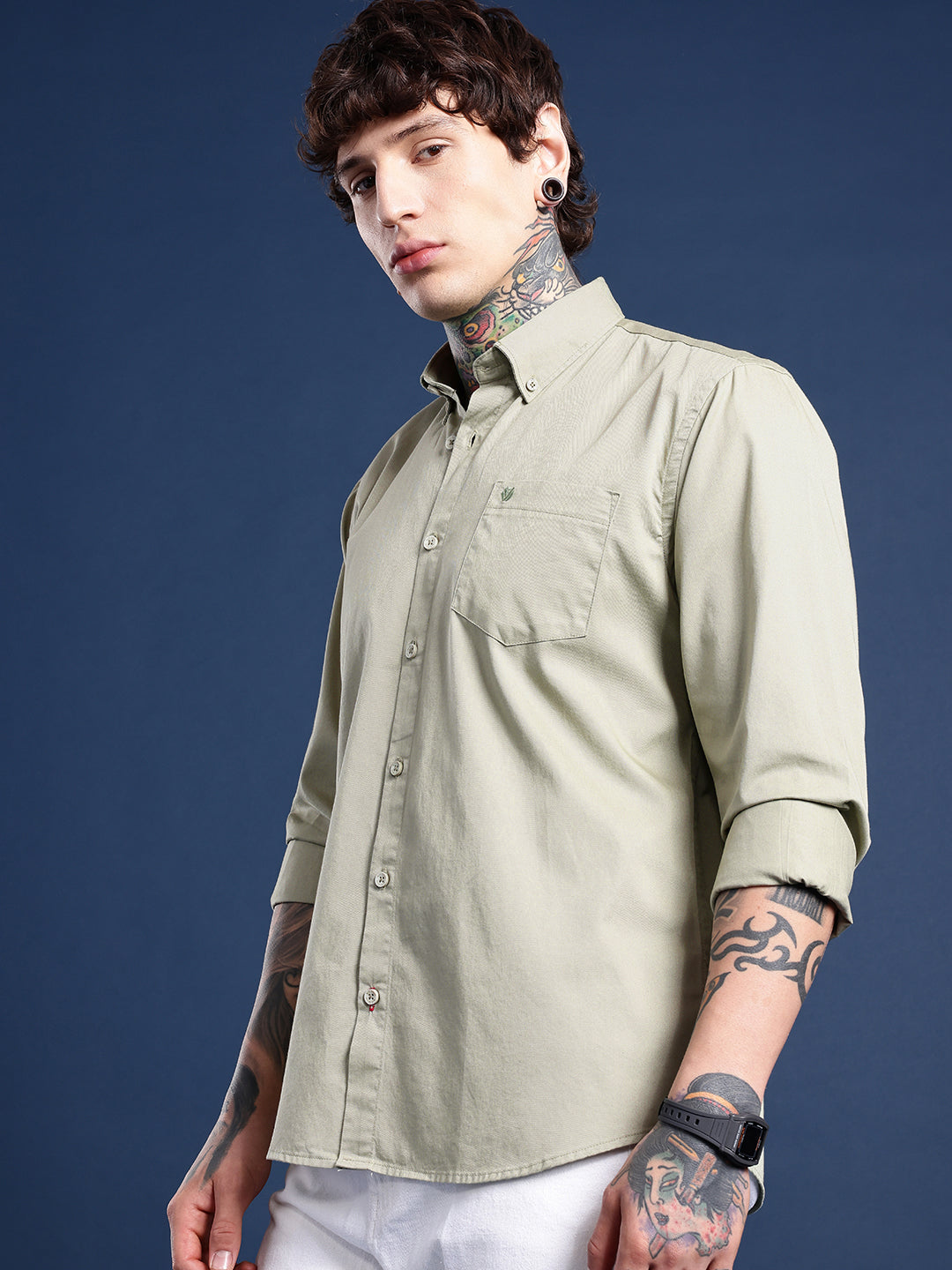 Pistachio Green Oxford Cotton Shirt – Button-Down Collar & Chest Pocket