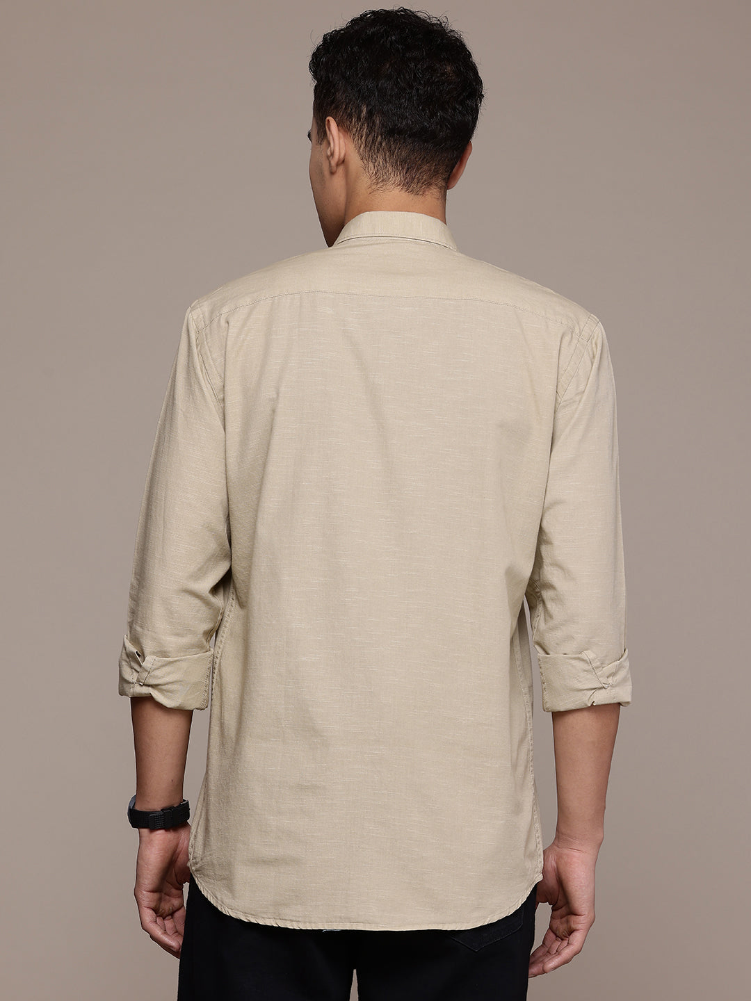 Men’s Beige Linen Full Sleeves Casual Shirt