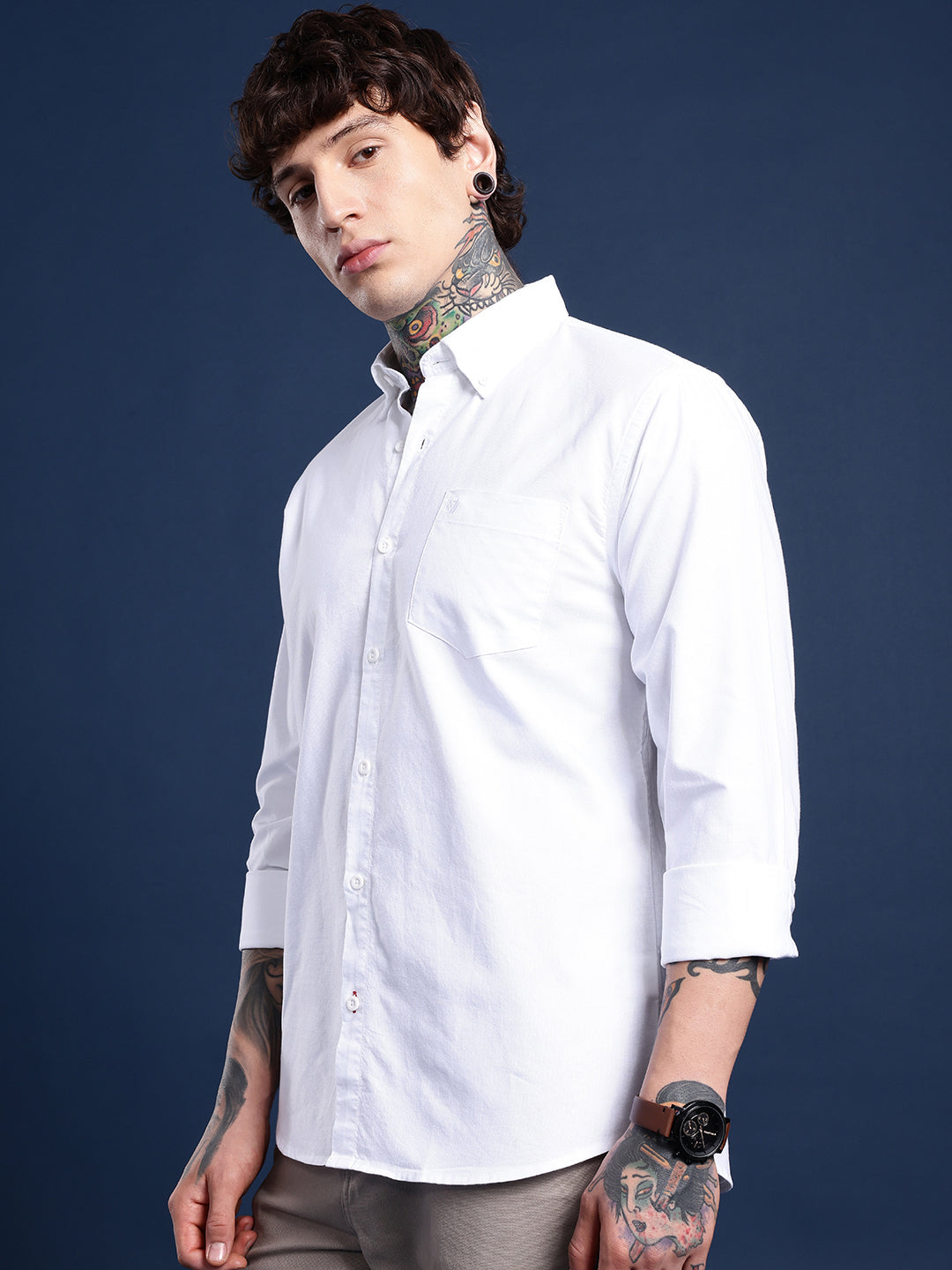 Classic White Oxford Cotton Shirt – Button-Down Collar & Chest Pocket