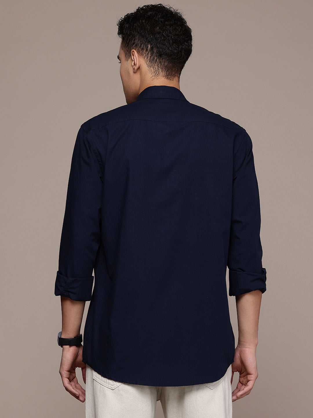 Men’s Navy Blue Linen Full Sleeves Casual Shirt