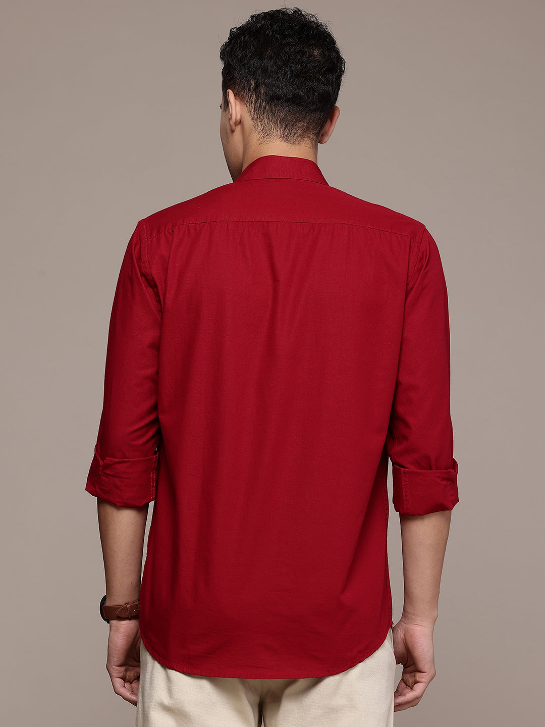 Men’s Carmine Maroon Linen Full Sleeves Casual Shirt