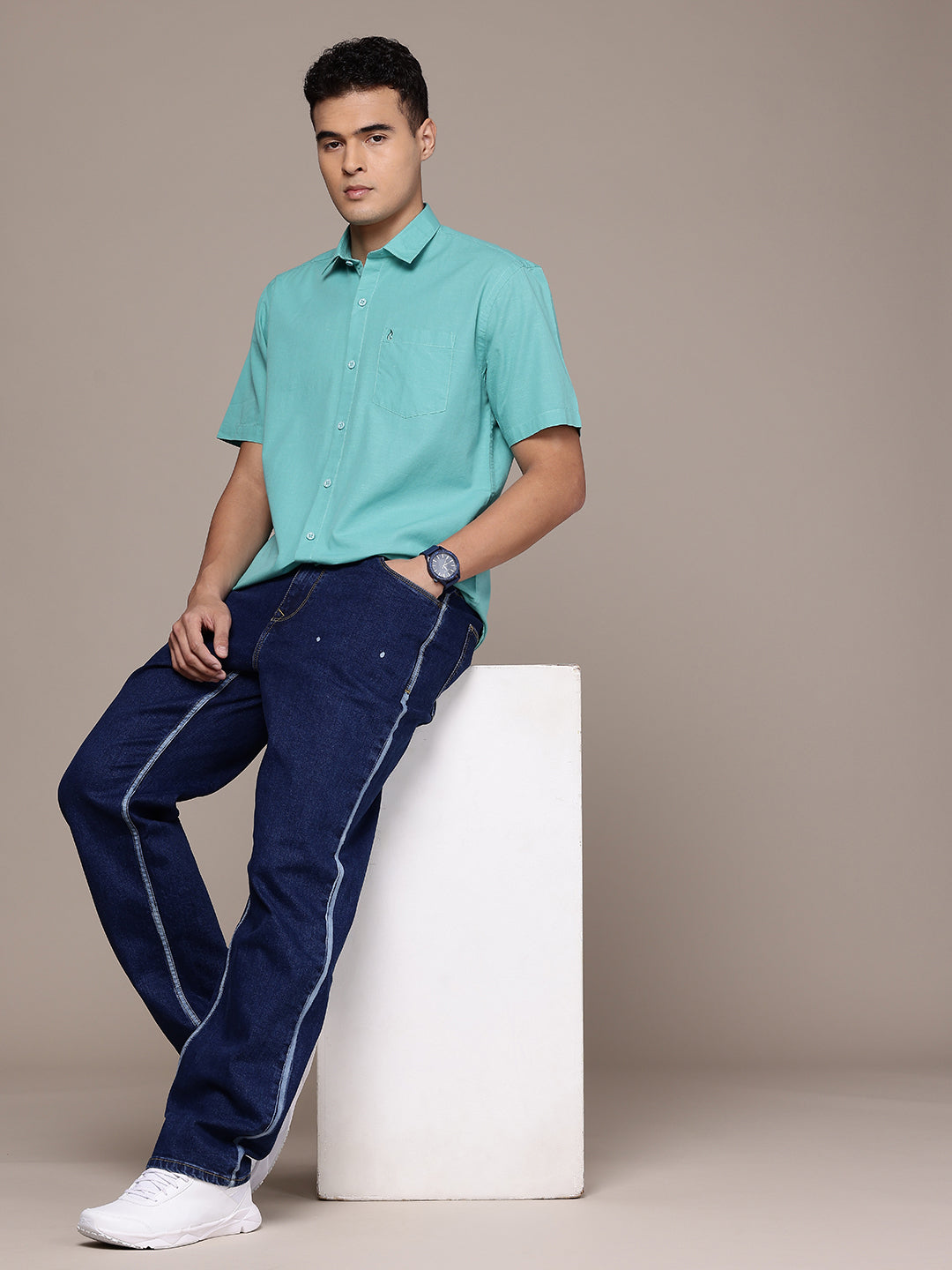 Men’s Sea Green Linen Half Sleeves Casual Shirt