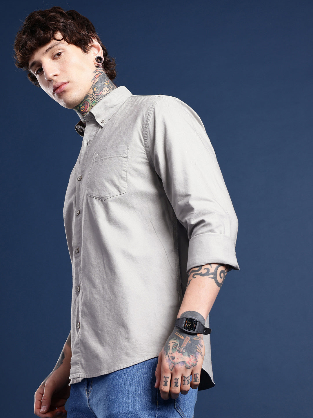 Stone Khaki Oxford Cotton Shirt – Button-Down Collar & Chest Pocket