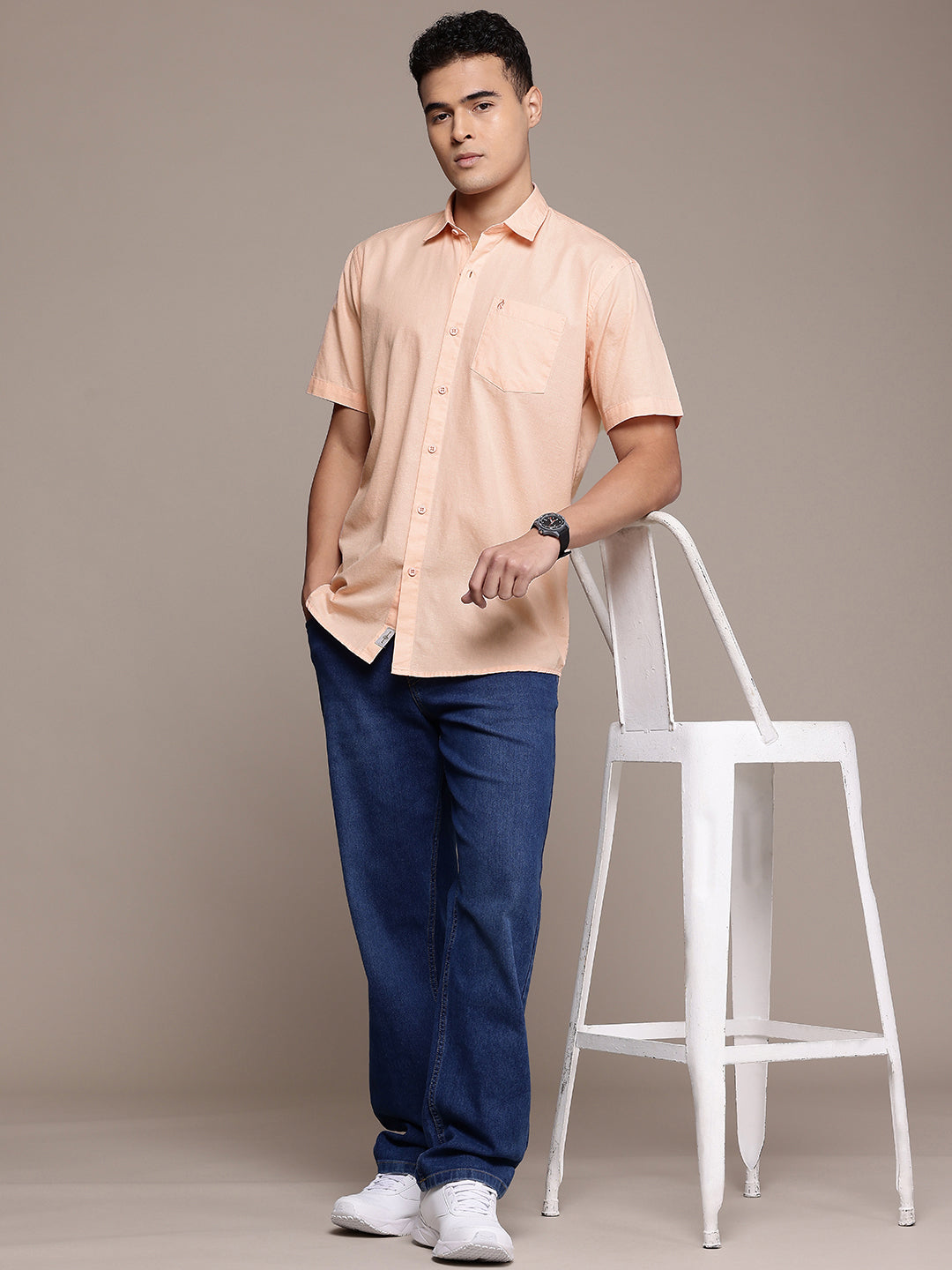 Men’s Peach Linen Half Sleeves Casual Shirt