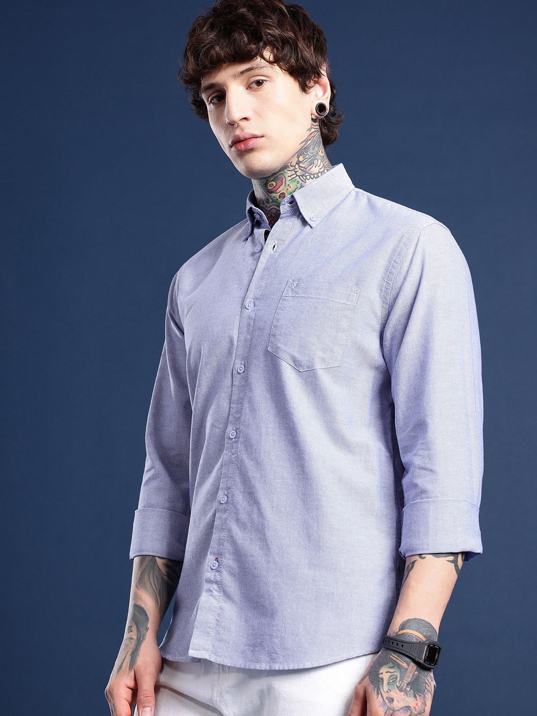 Lilac Micro-Oxford Cotton Shirt – Spread Collar & Chest Pocket