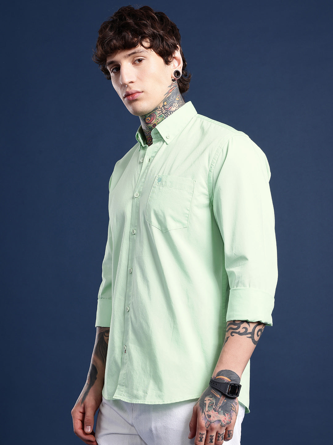 Pastel Mint Oxford Cotton Shirt – Button-Down Collar & Chest Pocket