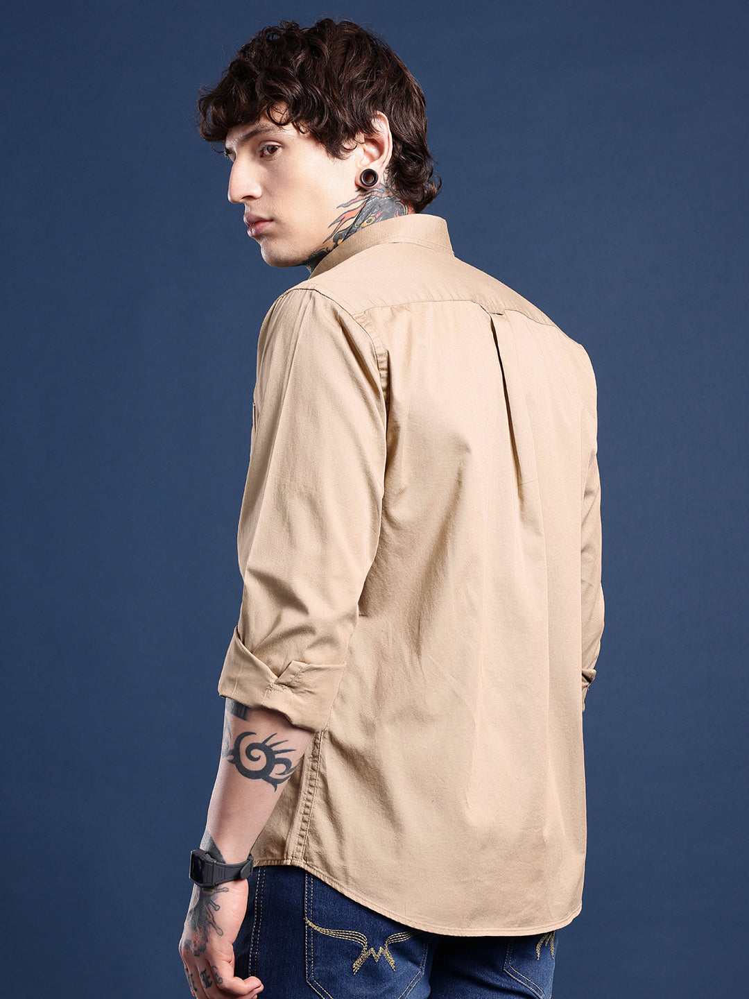 Camel Tan Oxford Cotton Shirt – Button-Down Collar & Chest Pocket