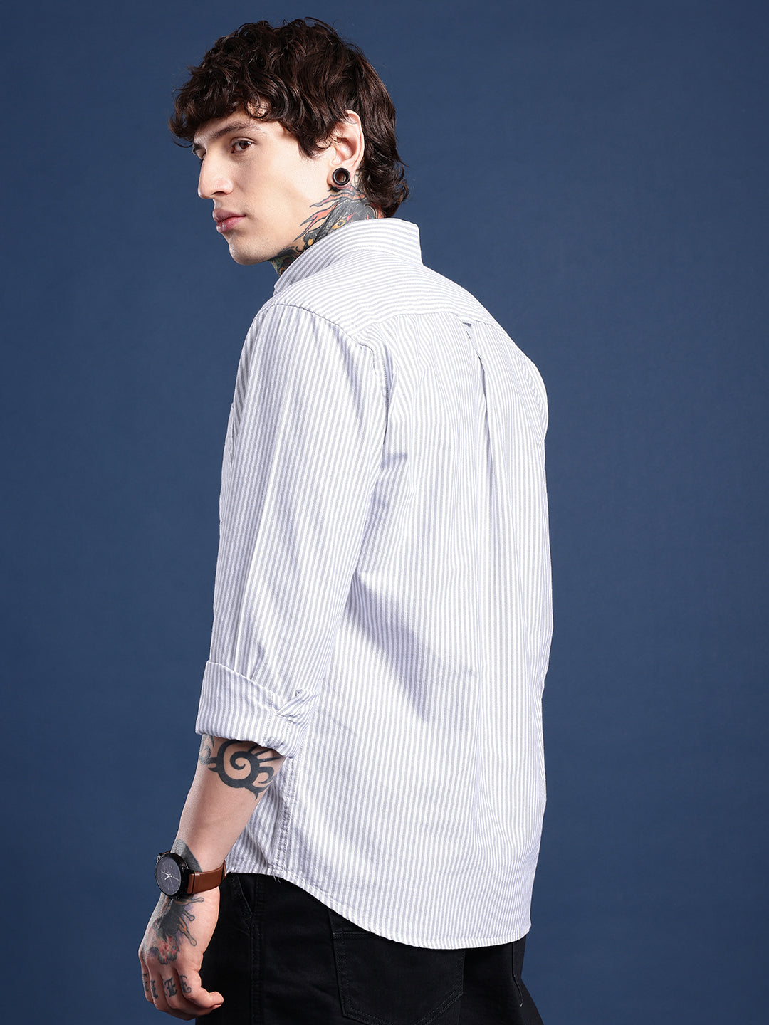 Grey Pinstripe Oxford Shirt – Button-Down Collar