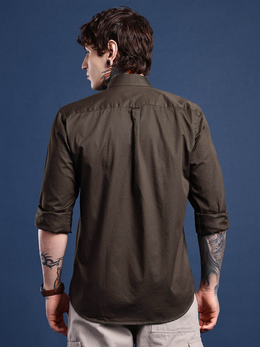 Dark Olive Oxford Cotton Shirt – Button-Down Collar & Chest Pocket