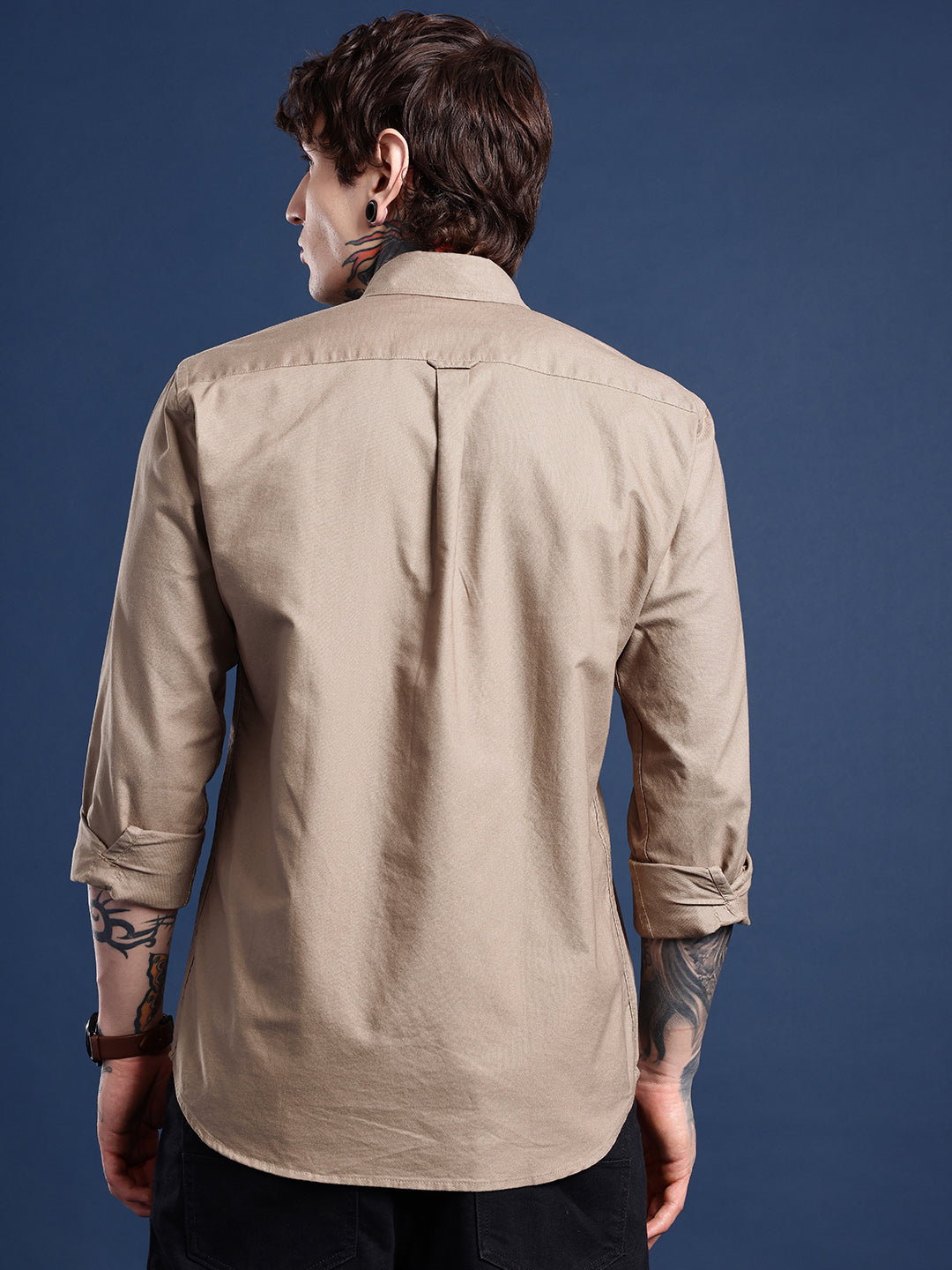 Sand Beige Oxford Cotton Shirt – Button-Down Collar & Chest Pocket