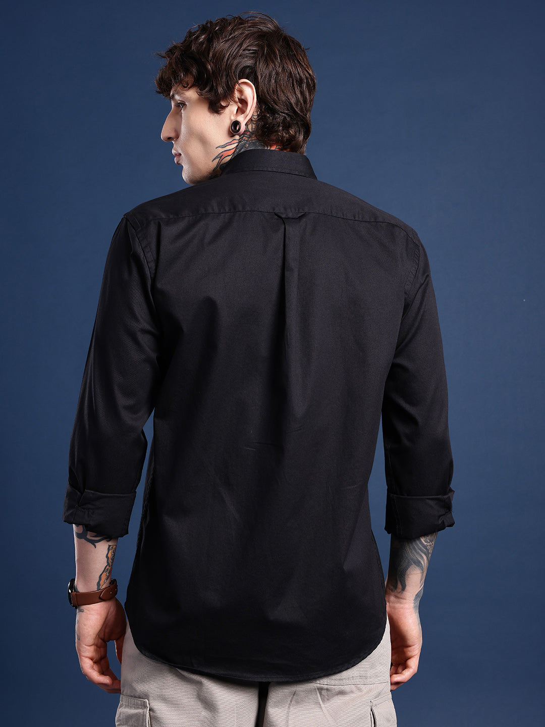 Midnight Black Oxford Cotton Shirt – Button-Down Collar & Chest Pocket