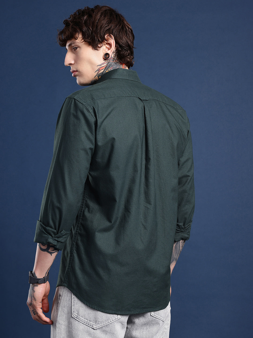 Emerald Green Oxford Cotton Shirt – Button-Down Collar & Chest Pocket