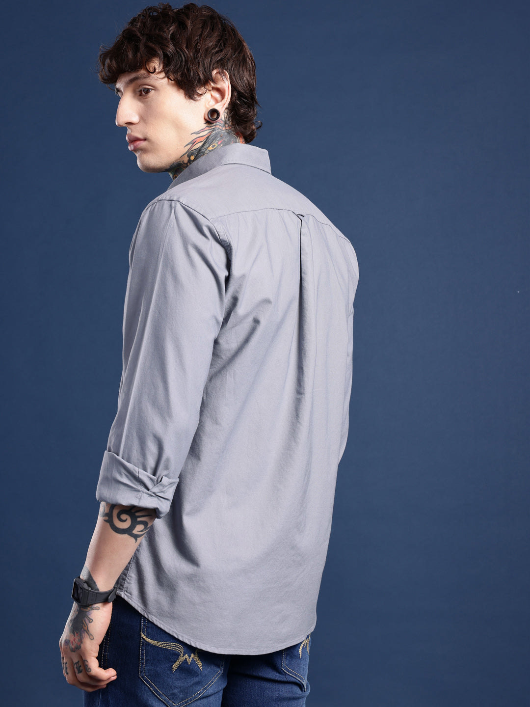 Steel Grey Oxford Cotton Shirt – Button-Down Collar & Chest Pocket