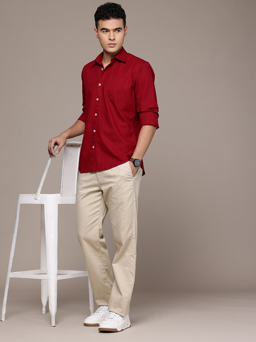 Men’s Carmine Maroon Linen Full Sleeves Casual Shirt