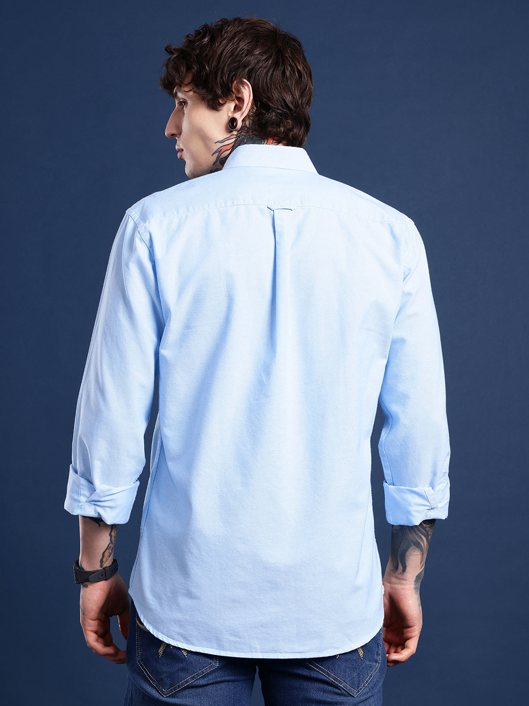 Sky Blue Oxford Cotton Shirt – Button-Down Collar & Chest Pocket